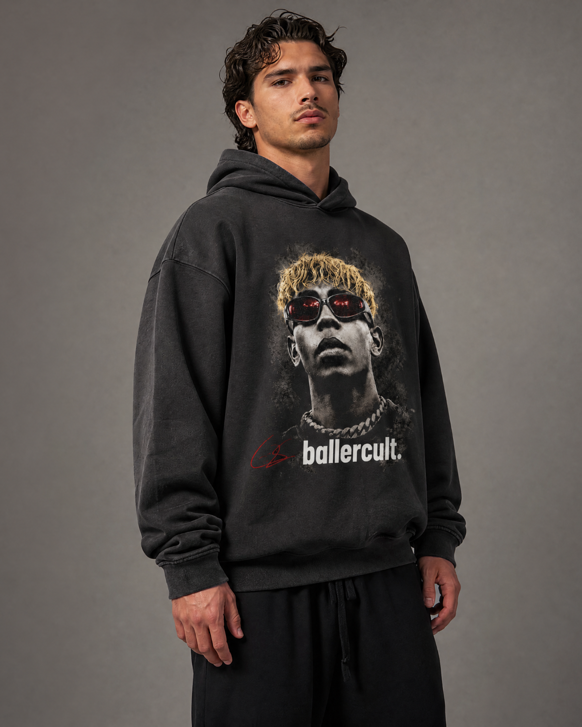 Oversize Washed Hoodie Lamin Red Big Face