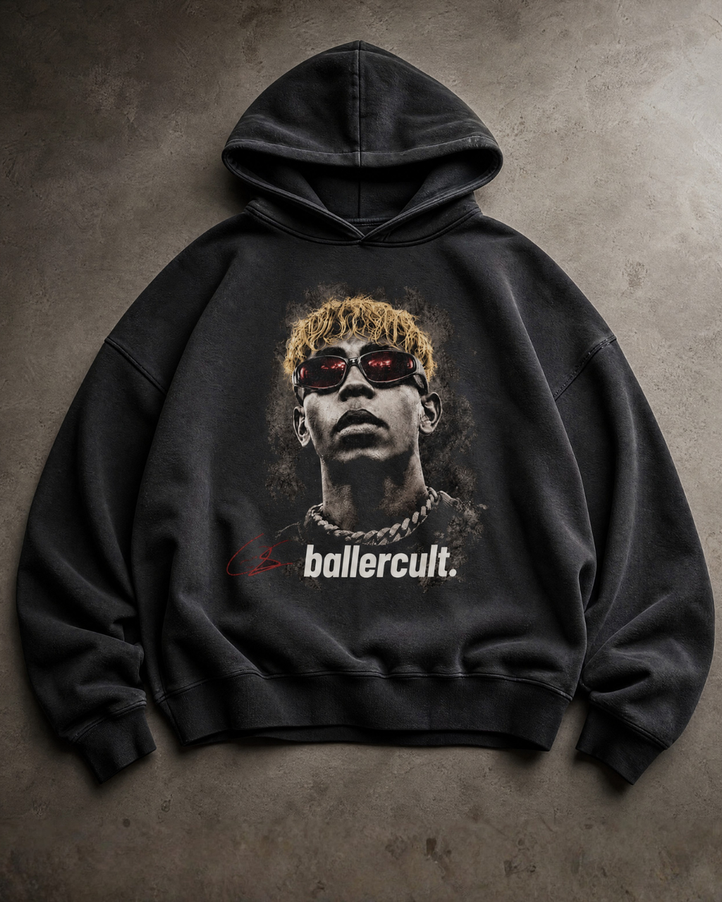 Oversize Washed Hoodie Lamin Red Big Face