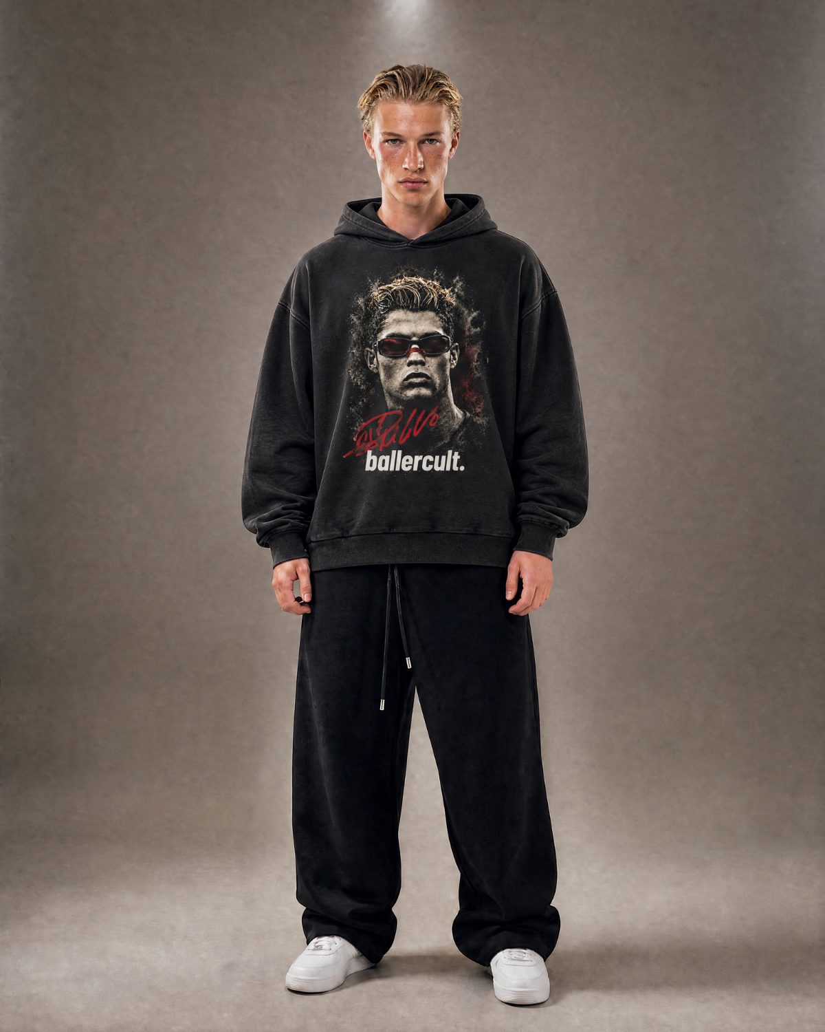 Oversize Washed Hoodie Ronaldo Red Big Face